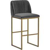 Nevin Bar Stool in Shadow Grey Fabric & Antique Brass